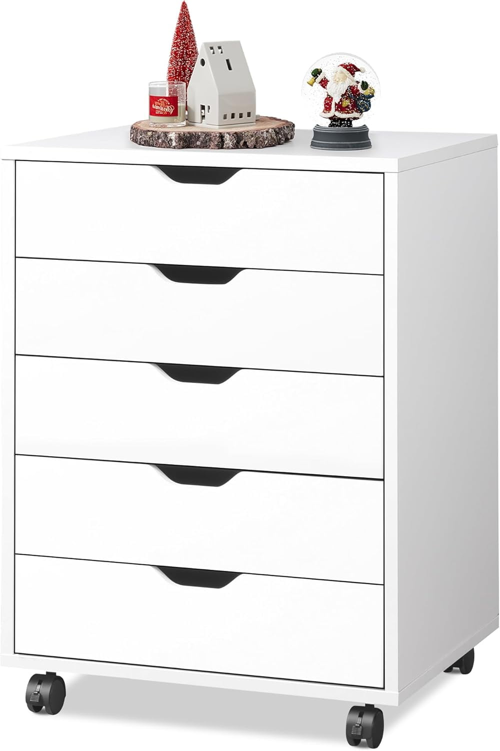 5-Drawer Filing Cabinet Under Desk, Wood Storage file Cabinet with Wheels, White