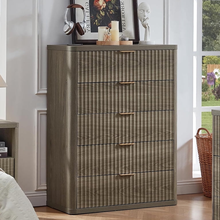 Leyaoyao 5 Drawer Fluted Dresser Mid Century 41 Inch Tall Gray, Adult, Adult Unisex, Size: One size, Bronze