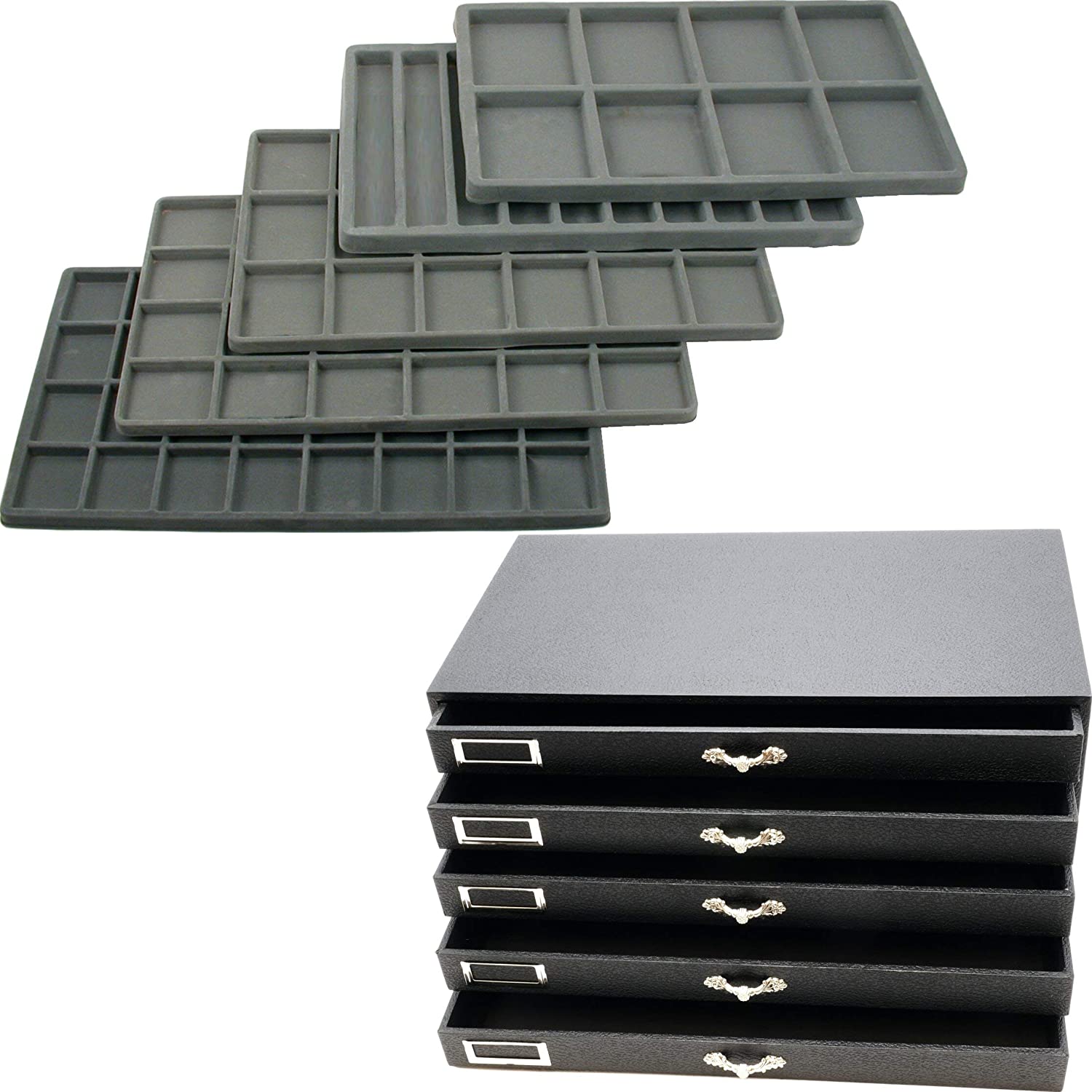 5 Drawer Jewelry Storage Display Case Box w/Inserts