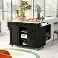 thumbnail image 1 of 5 Drawer Kitchen Island With Rubber Wood Desktop And Mobility - Black Drawers Black,, 1 of 6