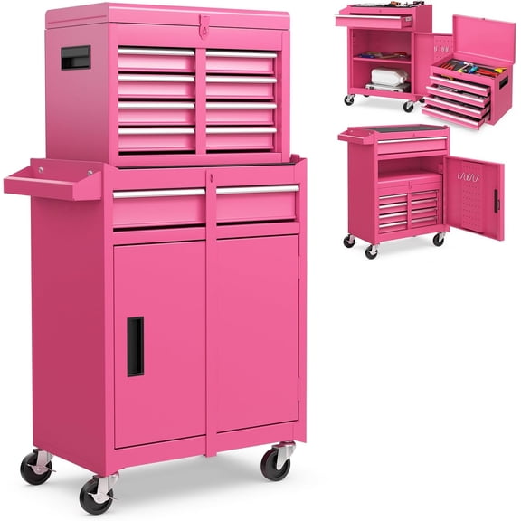 5-Drawer Lockable Rolling Tool Chest with Adjustable Shelf and Detachable Tool Box, 2-in-1 Storage Organizer for Garage and Workshop