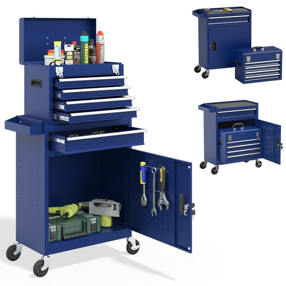 5 Drawer Mechanic Tool Chest with Wheels Heavy Duty Rolling Tool Box Cabinet Keyed Locking System Toolbox Organizer for Workshop Darkblue