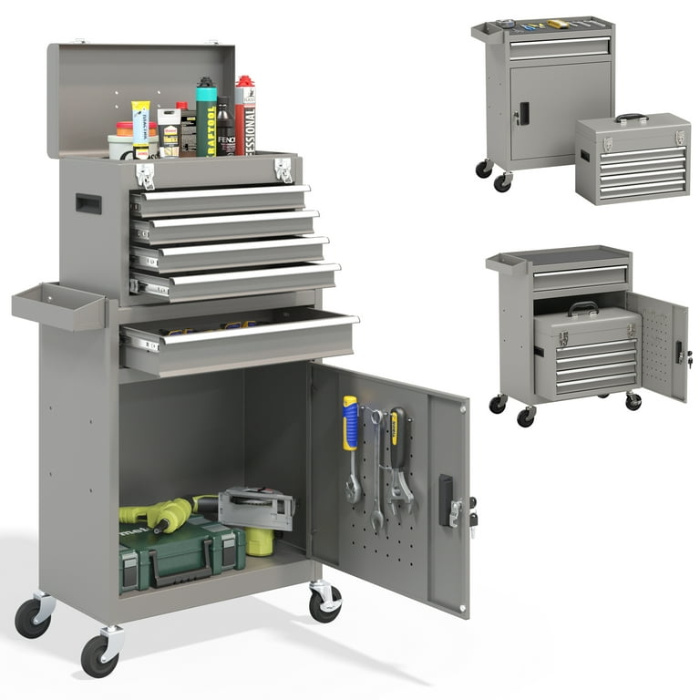 5 Drawer Mechanic Tool Chest with Wheels Heavy Duty Rolling Tool Box Cabinet Keyed Locking System Toolbox Organizer for Workshop Gray
