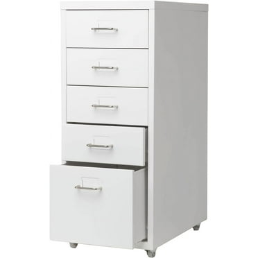 5 Drawer Metal File Cabinet Mobile Underdesk Chest for Home Office (White)