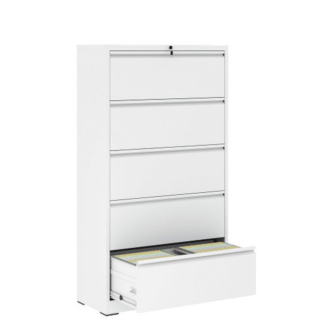 5 Drawer Metal Lateral File , White Filing with Lock