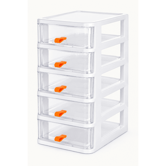 5 Drawer Mini Stackable Storage Drawers, Clear/White Frame