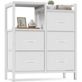 thumbnail image 1 of 5 Drawer Mobile File Cabinet with Open Storage Shelf, Rolling Printer Stand and Fabric Lateral Filing Cabinet for Home Office, Fits A4 or Letter Size Files, White, 1 of 7