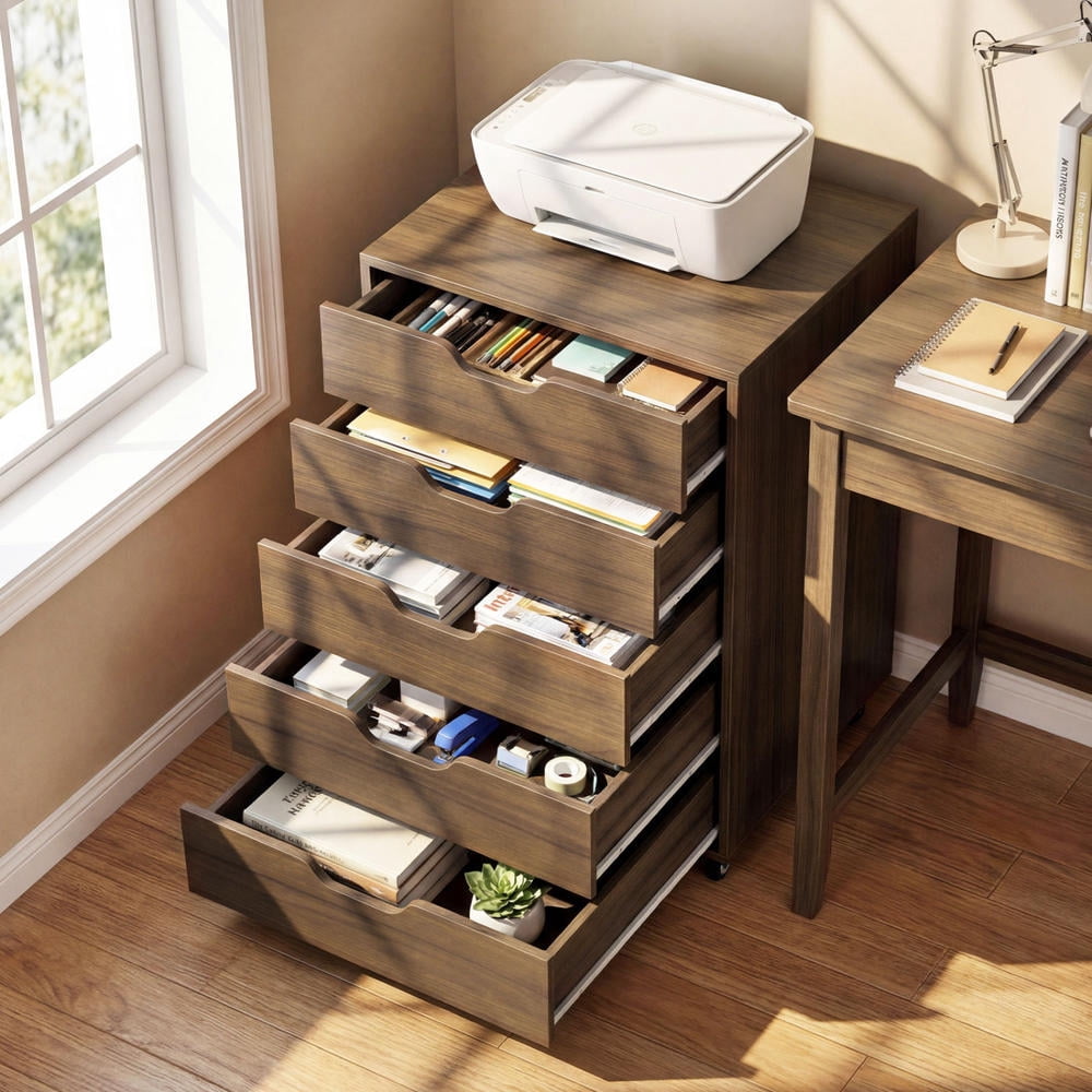 File Cabinate Rack 5-Drawer Mobile File Cabinet, Rolling Storage Organizer with 360 Swivel ...