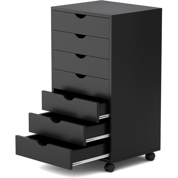 5 Drawer Mobile File Cabinet Under Desk Storage Organization with Wheels Vertical Filing Chest Rolling Wood Small Desk Printer Stand for Home Office