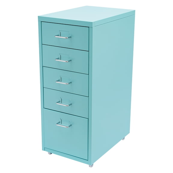 5-Drawer Mobile Storage Cabinet, Blue Metal File Storage with Wheels, Space-Saving for Home & Office Daily Sundries Storage