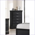 thumbnail image 1 of 5-Drawer Modern Tall Chest, Solid Wood Black Finish with Crocodile Texture & Crystal Tufted Handles | Black | Wood, 1 of 5