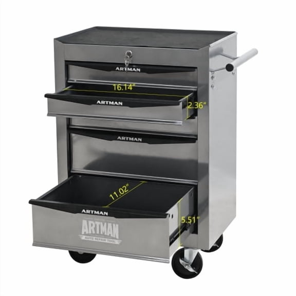 5-Drawer Multifunctional Rolling Tool Cart, Powder-Coated Steel Lockable Tool Trolley with Ball-Bearing Drawers & Brake Casters