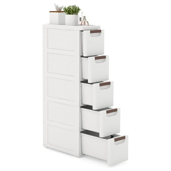 5-Drawer Narrow Storage Cabinet, Slim Rolling Cart, Mobile Plastic Cart Container with Pull Handles, Built-in Wheels, for Living Room, Kitchen, Bathroom, Office (7.5"x16.5"x36" (5 Drawer))