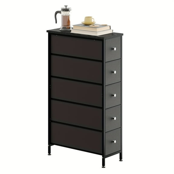 5-Drawer Narrow Storage Dresser - Slim Fabric Tower for Small Spaces, Bedroom & Dorm, Heavy Duty Design