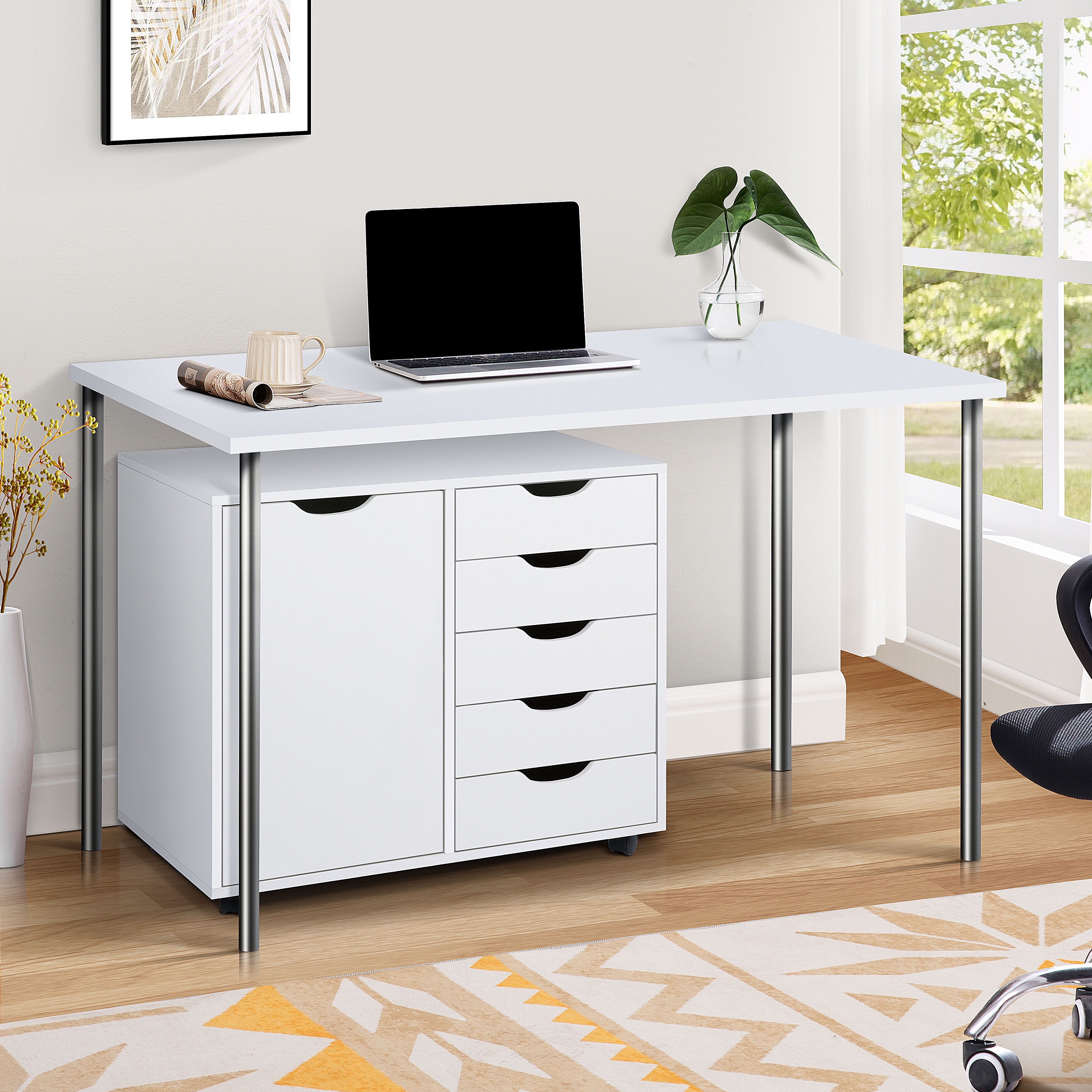 Naomi Home 5 Drawer Office File Cabinet with Wheels White