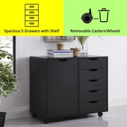 Naomi Home Mobile 5-Drawer Storage Cabinet with Wheels and Shelves, Space-Saving Organizer, Black, 1 Unit