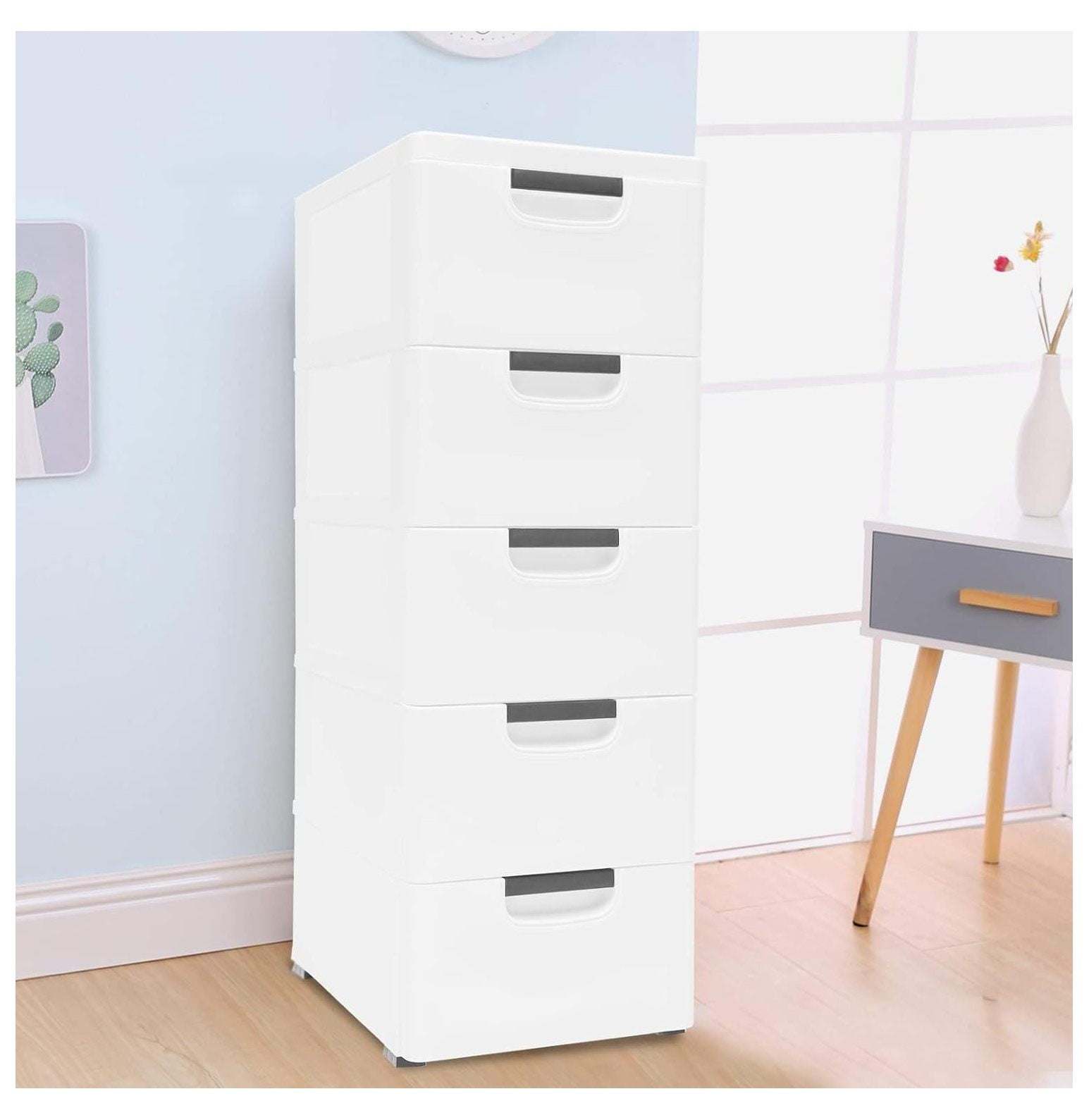 5 Drawer Plastic Dresser Storage Tower, Organizer Unit Stable Cart on