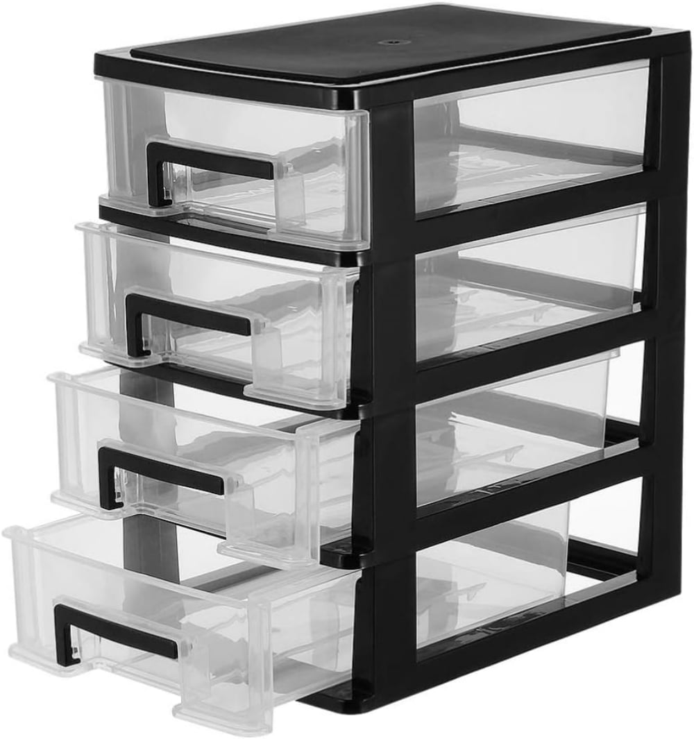5 Drawer Plastic Drawer Organizer, Dingrich Clear Desktop Drawer