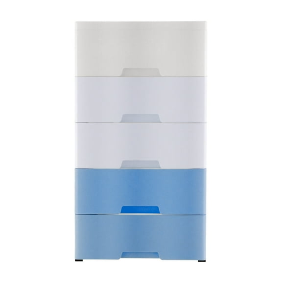 5 Drawer Plastic Storage Cart Stackable Vertical Containers Organizer Unit Mobile Cabinet with Casters(Gradient Blue)