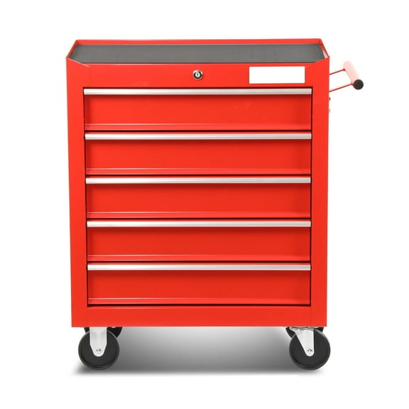 5-Drawer Plastic Top Rolling Tool Cabinet with Keyed Locking System,13"D x 24.5"W x 30.5"H,Red