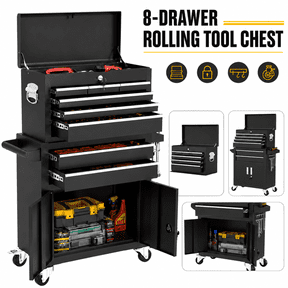 8-Drawer Rolling Tool Box, 2-IN-1 Hidden Multifunctional Tool Chest, Black Tool Box on Wheels Storage Tool Organizer Cart,Classification Box