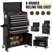 8-Drawer Rolling Tool Box, 2-IN-1 Hidden Multifunctional Tool Chest, Black Tool Box on Wheels Storage Tool Organizer Cart,Classification Box