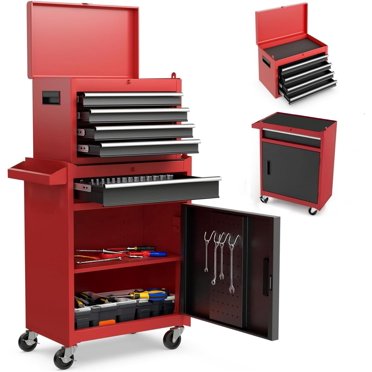 HomJoones Tool Chest,5-Drawer Rolling Tool Storage Cabinet With Detachable Top Tool Box,Liner,Universal Lockable Wheels,Adjustable Shelf, Locking Mechanism, Metal Tool Cart For Garage Workshop (Blue