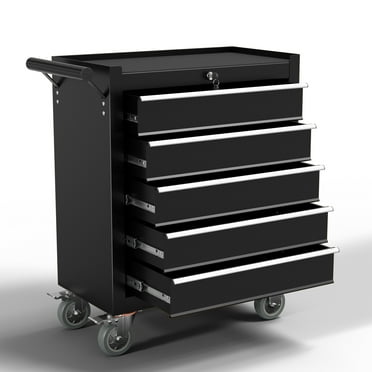 5 Drawer Rolling Tool Chest, Metal Tool Cart on Wheels,Tool Cabinet Key Locking & Drawer Storage,Tool Box Organizer for Garage,Warehouse(Black)