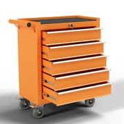 5 Drawer Rolling Tool Chest, Metal Tool Cart on Wheels,Tool Cabinet Key Locking & Drawer Storage,Tool Box Organizer for Garage,WarehouseOrange