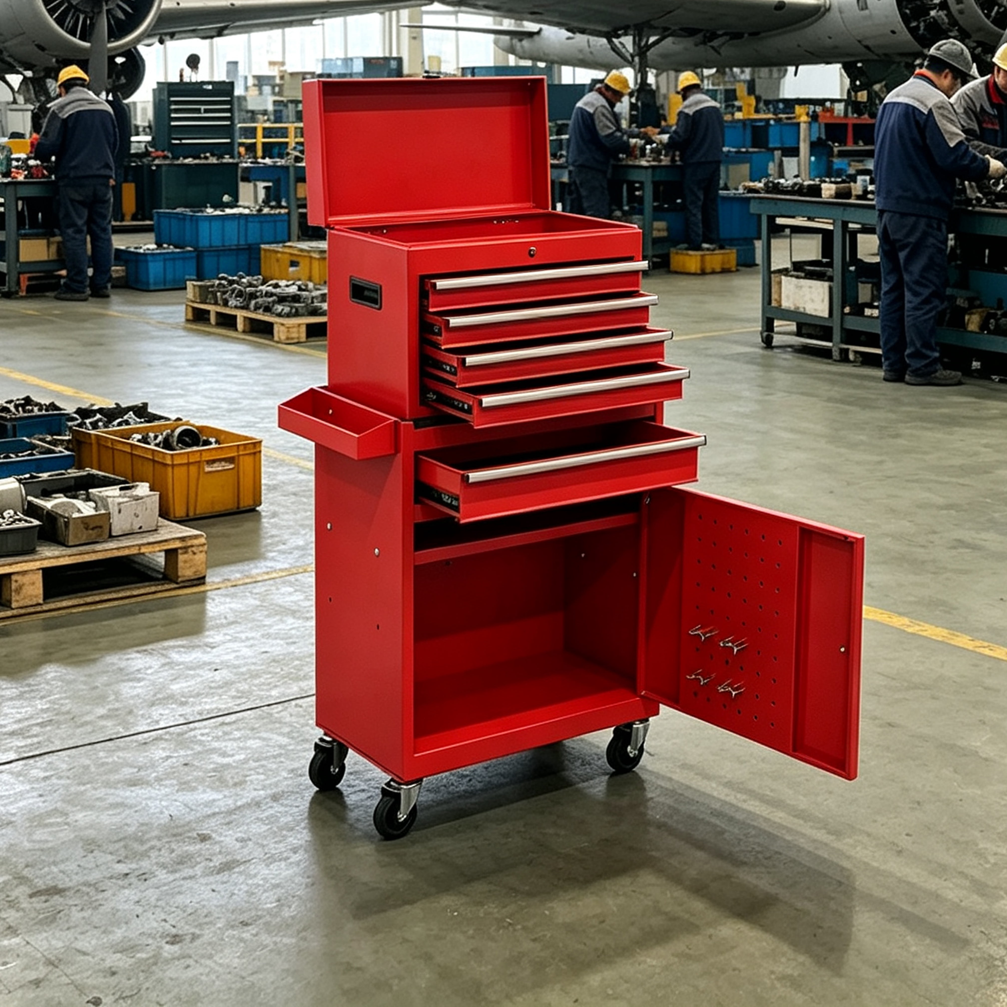 5 Drawer Rolling Tool Chest,Metal Tool Storage Cabinet with Detachable Top,Sliding Drawers,Lockable Wheels and Lock-System,Tool Cart Organizer for Garage Workshop,Red