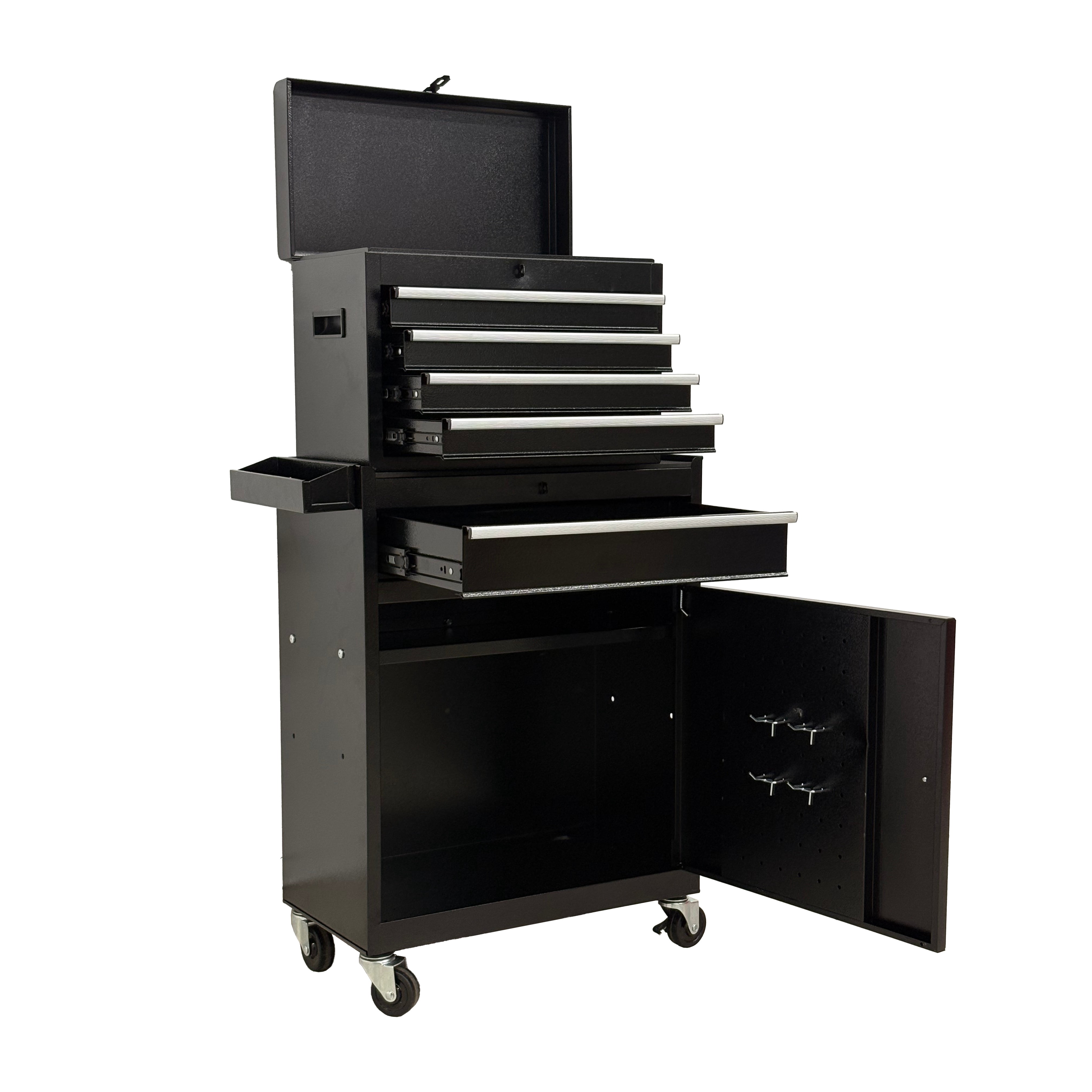 5 Drawer Rolling Tool Chest,Metal Tool Storage Cabinet with Detachable Top,Sliding Drawers,Lockable Wheels and Lock-System,Tool Cart Organizer for Garage Workshop,Black