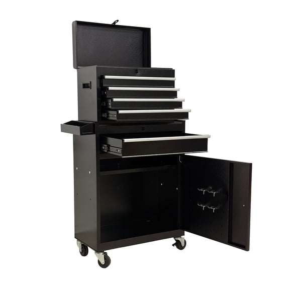 5 Drawer Rolling Tool Chest,Metal Tool Storage Cabinet with Detachable Top,Sliding Drawers,Lockable Wheels and Lock-System,Tool Cart Organizer for Garage Workshop,Black