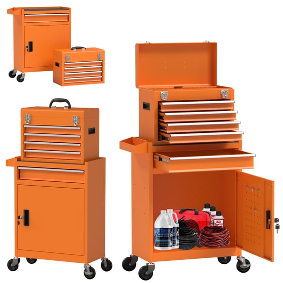 5-Drawer Rolling Tool Chest, Removable High Capacity Toolbox Organizers, Lockable Tool Box Tool Storage Cabine with Drawers and Wheels for Workshop and Warehouse (Orange)