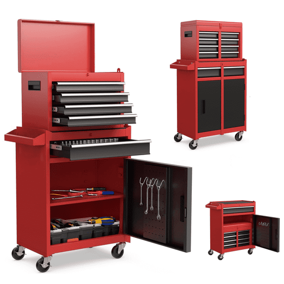 5-Drawer Tool Chest,Tool Cabinet on Wheels with Keyed Locking System and Drawer Liners,Tool Chest with Link Buckle for Warehouse and Garage