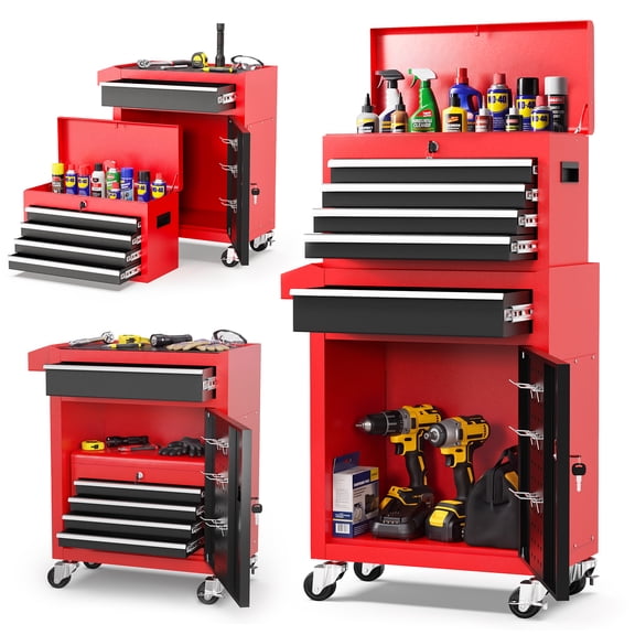 SEIZEEN 5-Drawer Tool Chest,Tool Cabinet on Wheels with Keyed Locking System and Drawer Liners, Tool Chest with Link Buckle for Warehouse and Garage