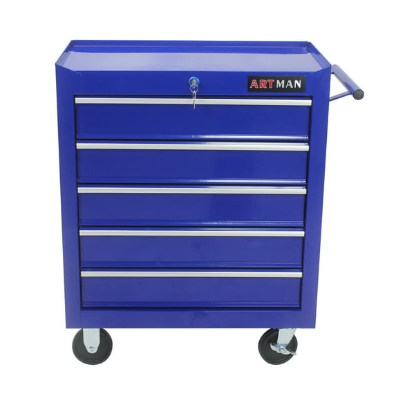 5-Drawer Rolling Tool Chest with Wheels, Metal Tool Cart Storage Cabinet with Lock, Tool Box Storage Organizer for Garage, Warehouse, Workshop, Repair Shop, Blue