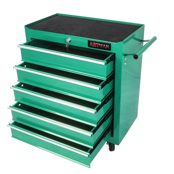 5-Drawer Rolling Tool Chest on Wheels, 24-inch Tool Storage Cabinet with Locking System for Garage Workshop Warehouse Repair Shop, Green