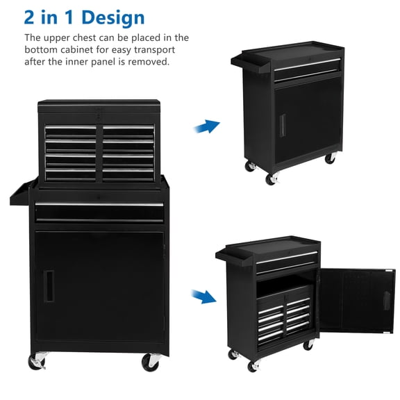 5-Drawer Rolling Tool Chest w/Wheels - Detachable Top, Lock & Key, Drawer Liners, Tool Storage Cabinet for Garage/Warehouse/Repair Shop