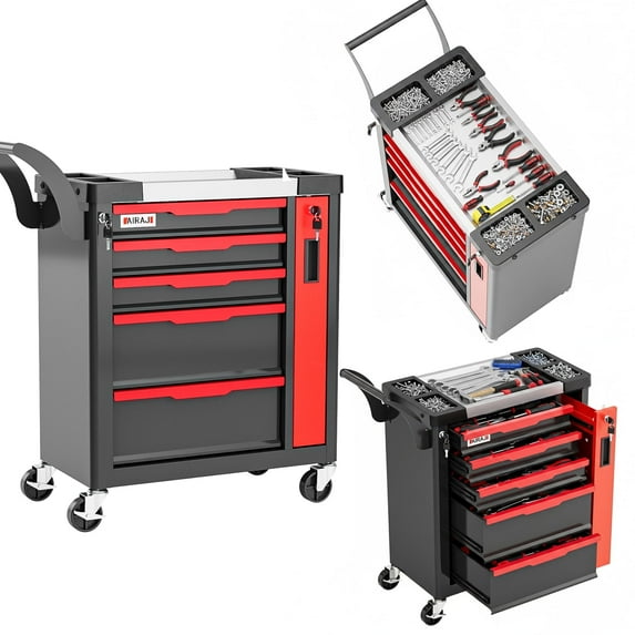 5-Drawer Rolling Tool Chest with Lock, Large Mobile Tool Cart & Cabinet for Garage Workshop Storage,Tool Box Red
