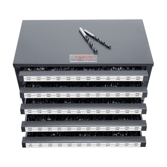 5-Drawer Stackable Drill Bit Organizer Cabinet | Holds 33/64 to 63/64 Steel Drill Bits | Labeled Storage Dispenser for Workshop & Garage