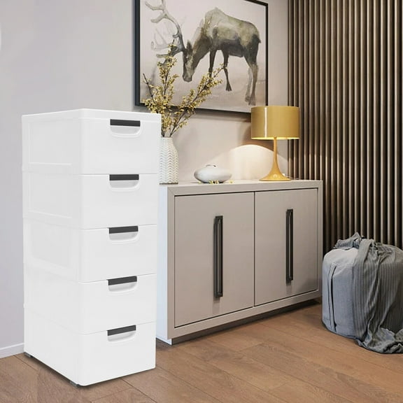 5 Drawer Stackable Plastic Drawers Storage Cabinet Modern Bedroom Chest