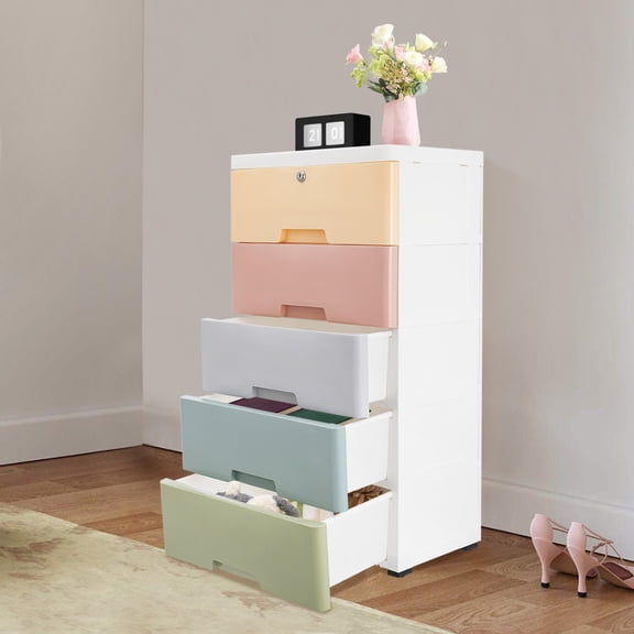 5 Drawer Storage Cabinet, PP High-capacity Bedroom Storage Box, Macaron Objects Organizer for Storing Books, Office Supplies, Household Items