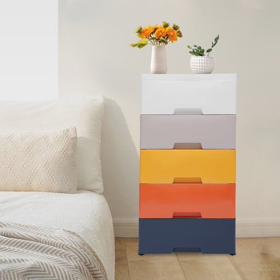 5-Drawer Storage Cabinet on Wheels, Rolling Plastic Organizer Cart with 55 lbs Load Capacity, PP Material Mobile Storage Tower for Living Room, Bedroom, Office