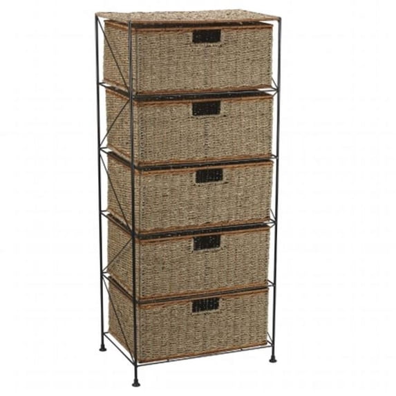 5-Drawer Storage Unit, Seagrass, Rattan, 41.25 by 18 by 12-Inch