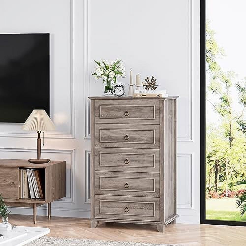 5 Drawer Tall Dresser Modern Farmhouse Chest of Drawers Wood Dressers