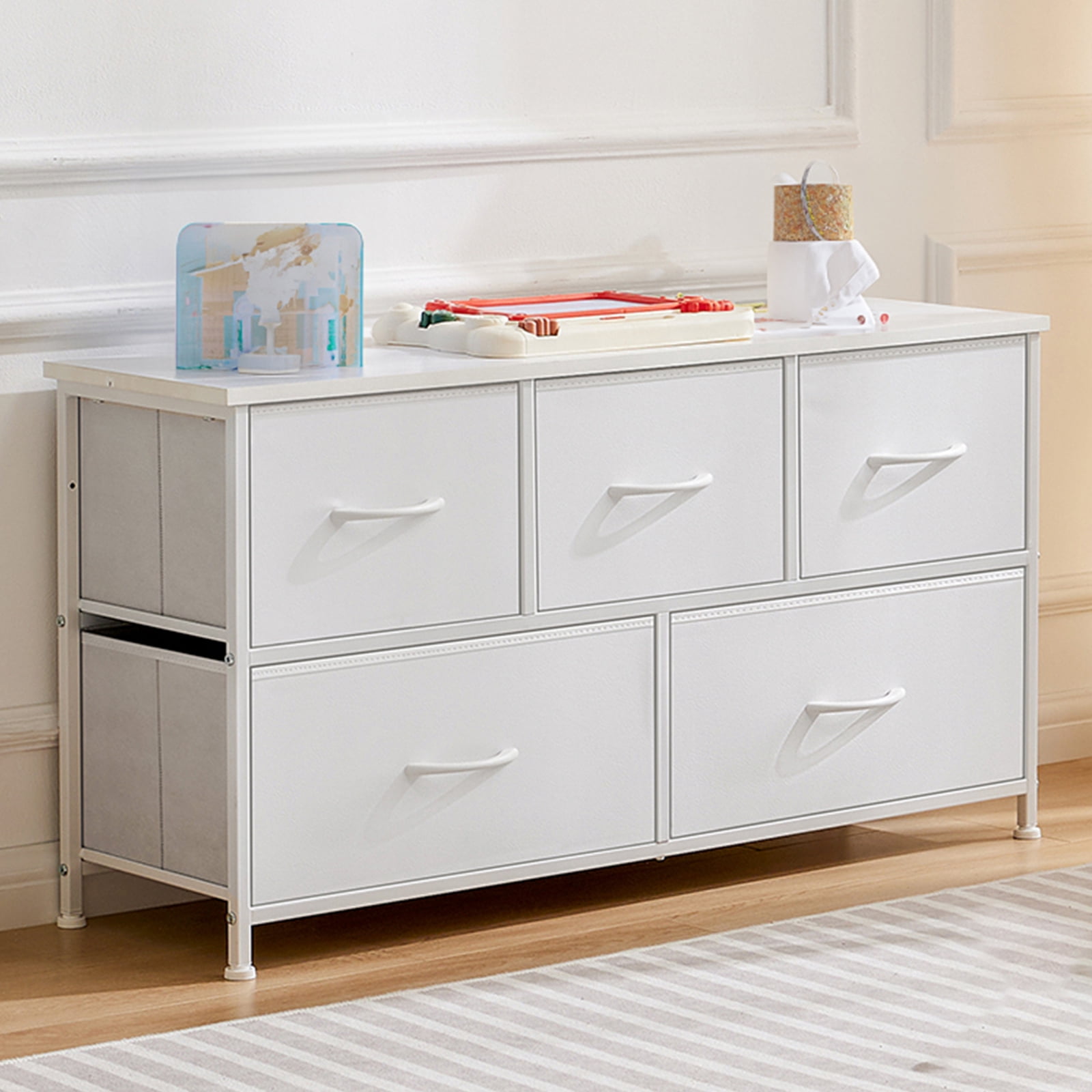 5-Drawer Tall Dresser with Steel Frame - Fabric Storage Tower for ...