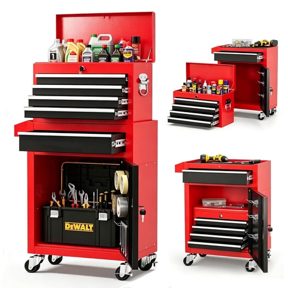 ENYOPRO 20.5 " Rolling Tool Chest, Tool Storage Cabinet w/ Sliding Metal 5-Drawer, Removable Toolbox Organizer for Workshop, Garage, Red