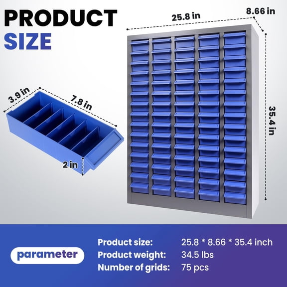 5 Drawer Tool Cabinet for Nuts and Bolts ABS Plastic Hardware Organizer System, Space-Saving Bolt & Nut Storage Box Without Door, for Garage, Office, Warehouse