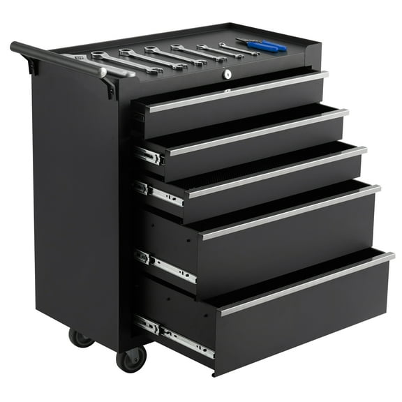 5-Drawer Tool Chest 5 Drawer Rolling Tool Chest Rolling Tool Box With Wheels And Lock System, Portable Storage Rolling Tool Chest For Warehouse, Workshop & Repair Shop, Black