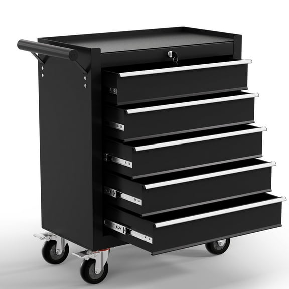 5-Drawer Tool Chest,Rolling Tool Cart with Wheels,High Capacity Tool Cabinet with Locking System for Garage, Warehouse, Workshop-Black